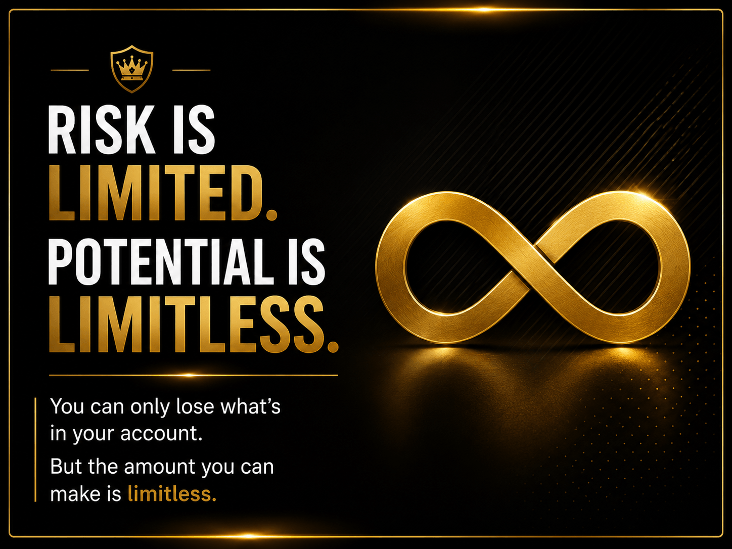 Trading risk-and-potential graphic emphasizing the importance of controlling capital exposure while developing long-term trading skills.