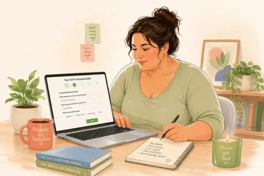 Watercolor depiction of a person updating their personal health tracking journal with a clean meal