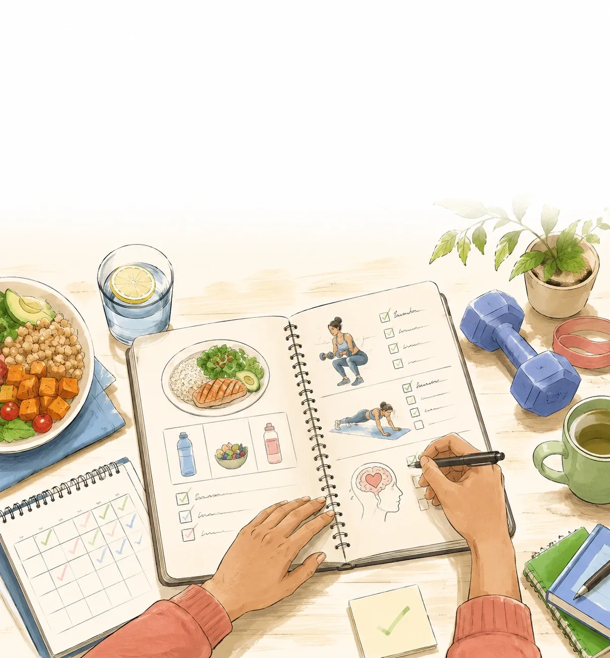 Premium open journal educational workspace setting