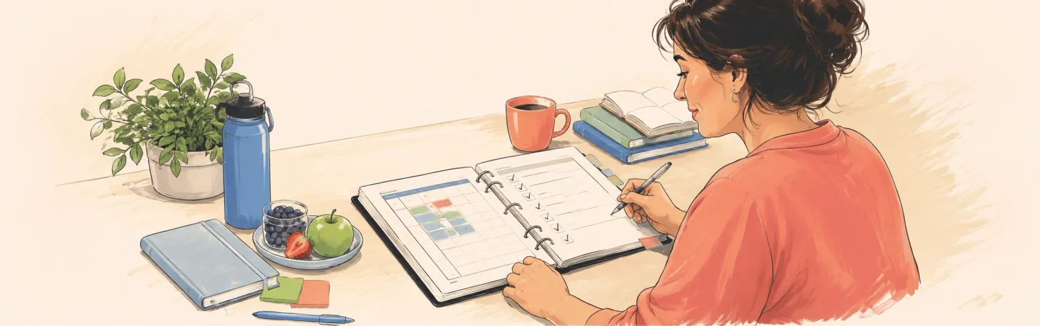 High-end educational planner workbook layout sheet on desk