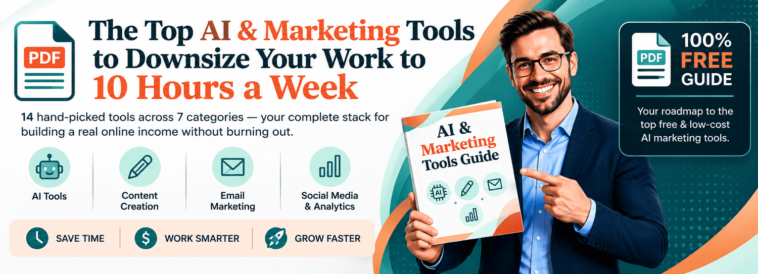 burnt orange teal gradient banner marketing tools