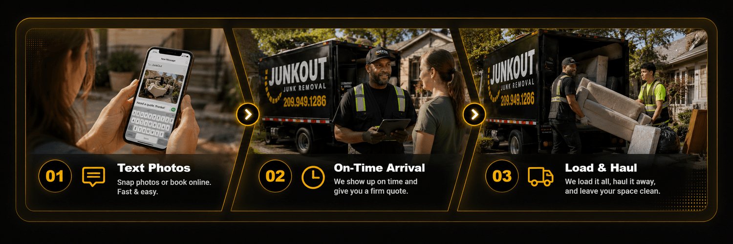 Text photos, on-time arrival, load and haul junk removal process
