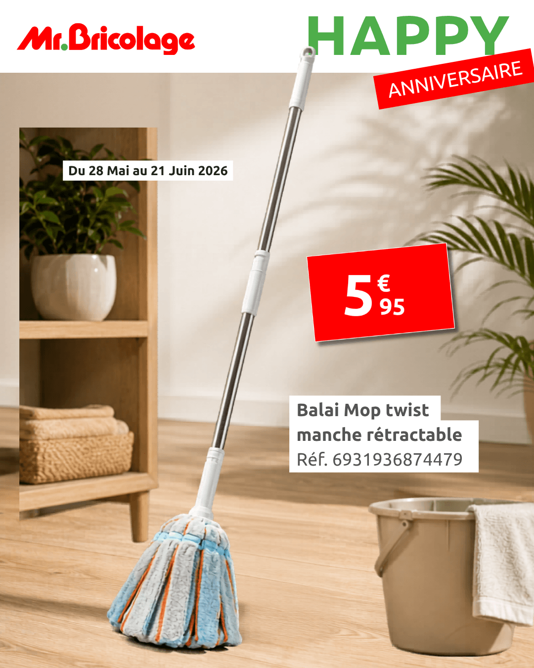 Balai Mop twist manche rétractable — 5,95€