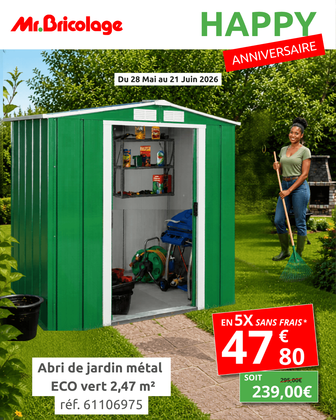 Abri de jardin métal ECO vert 2,47 m² — 239€