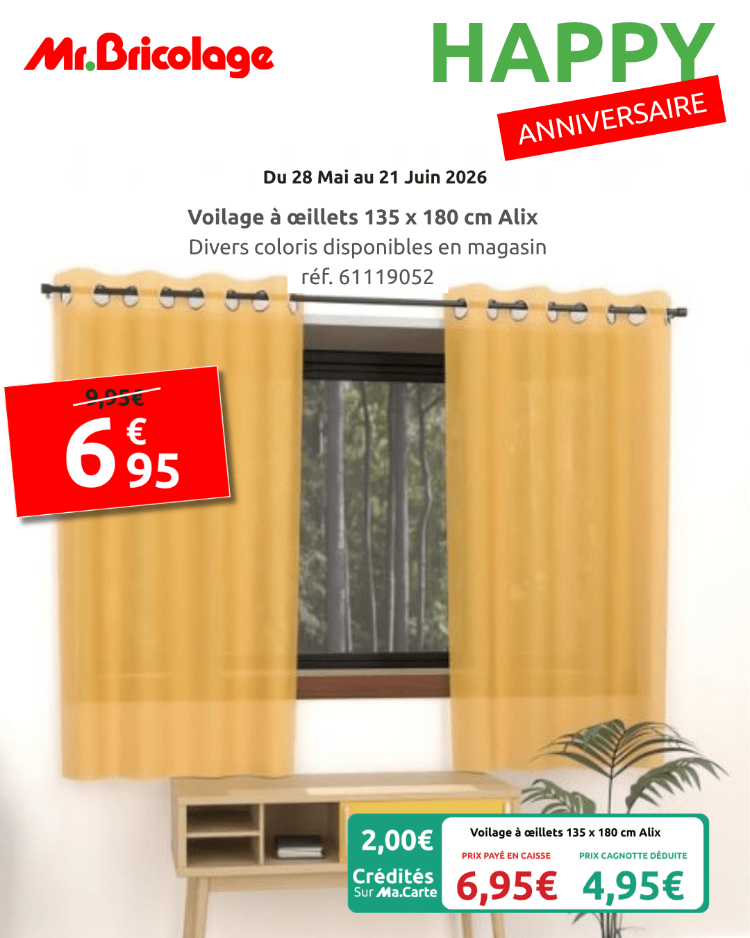 Voilage à œillets 135 x 180 cm Alix — 6,95€