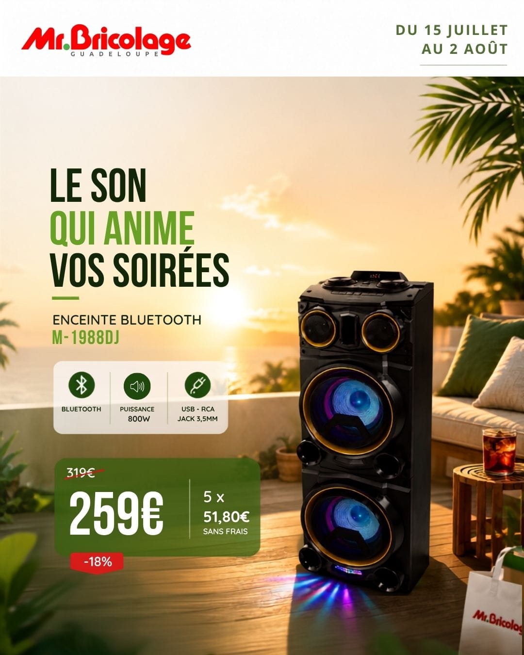 Enceinte Bluetooth M-1988DJ 800W — 259€