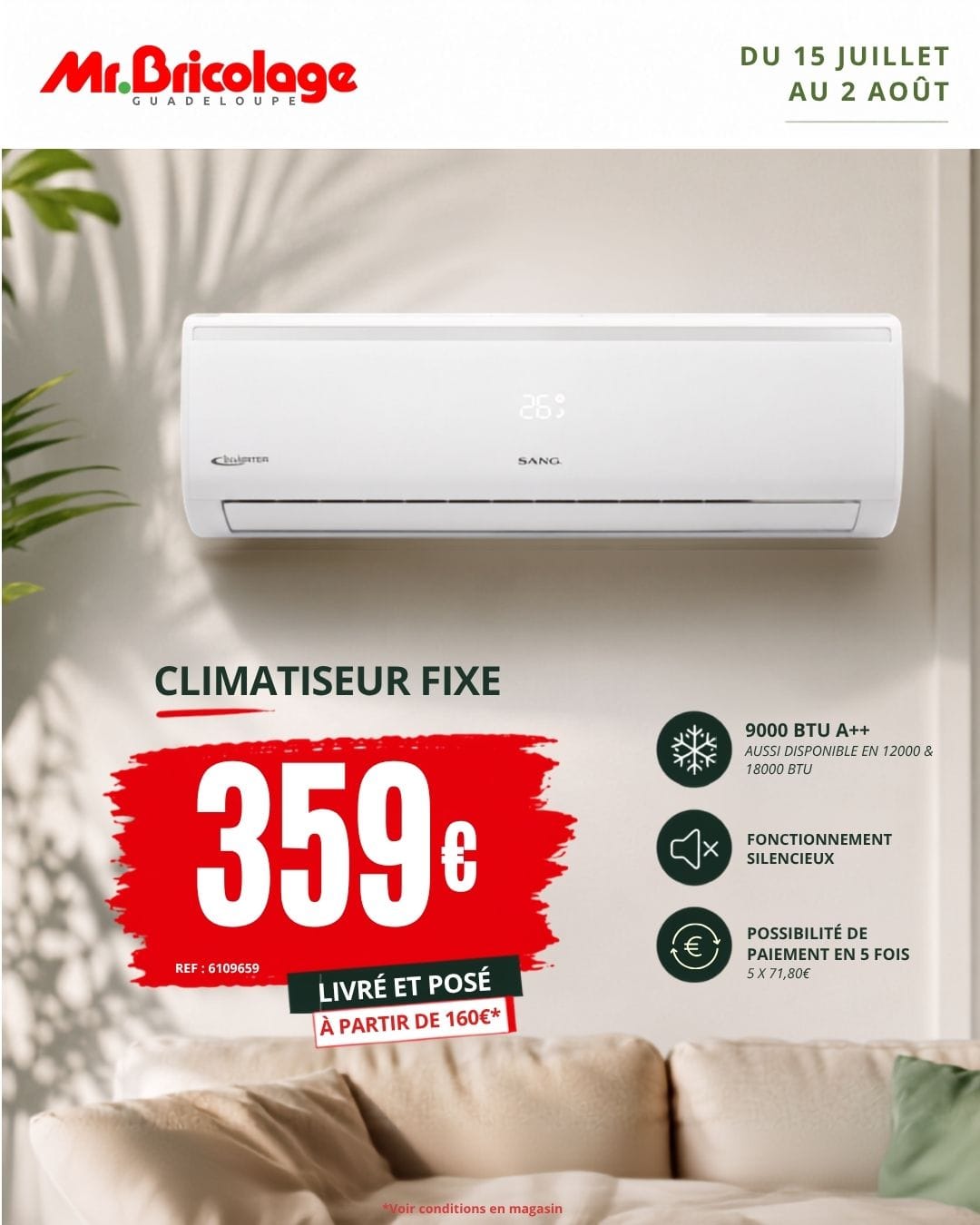 Climatiseur fixe 9000 BTU A++ — 359€