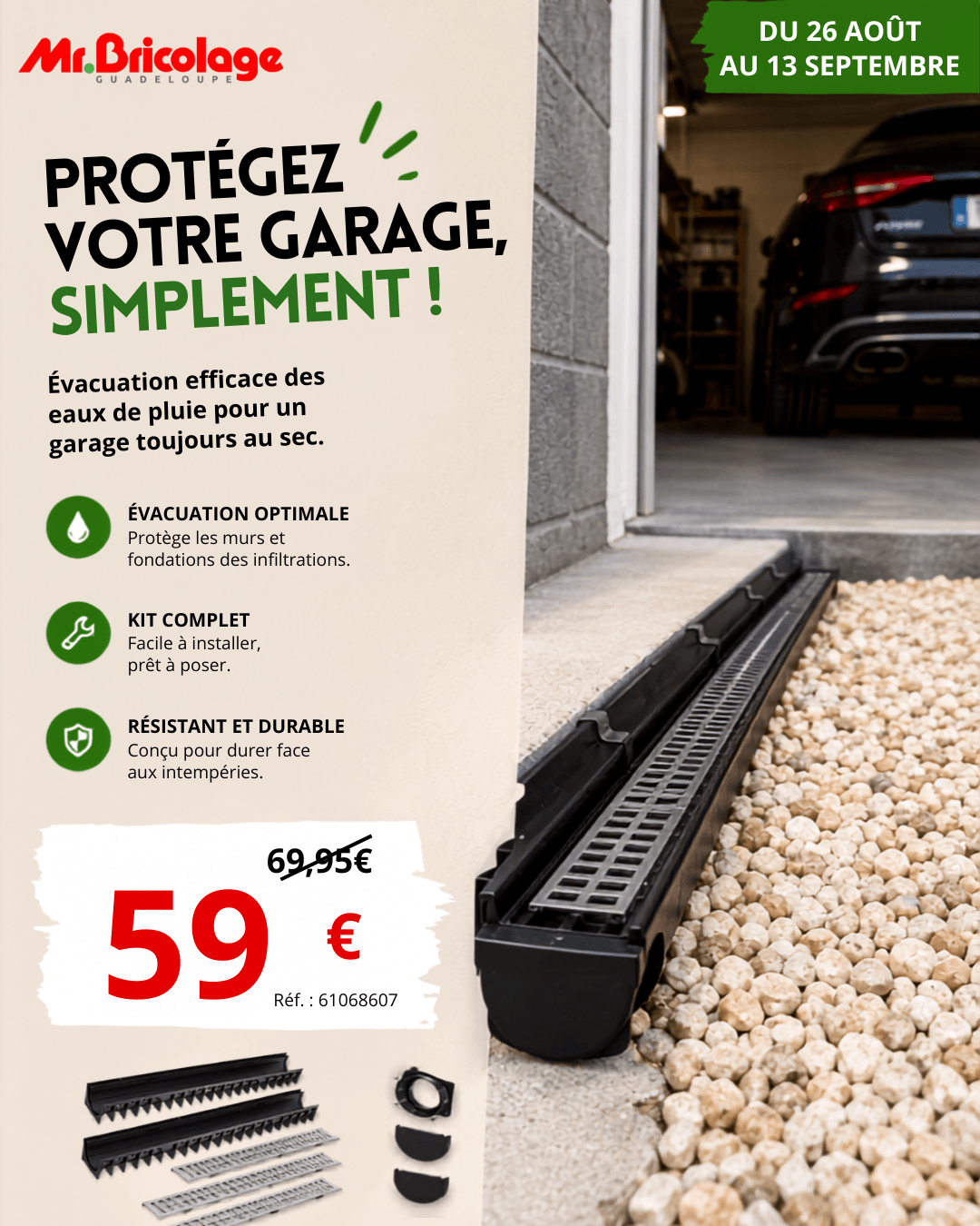Kit évacuation eaux de pluie garage — 59€