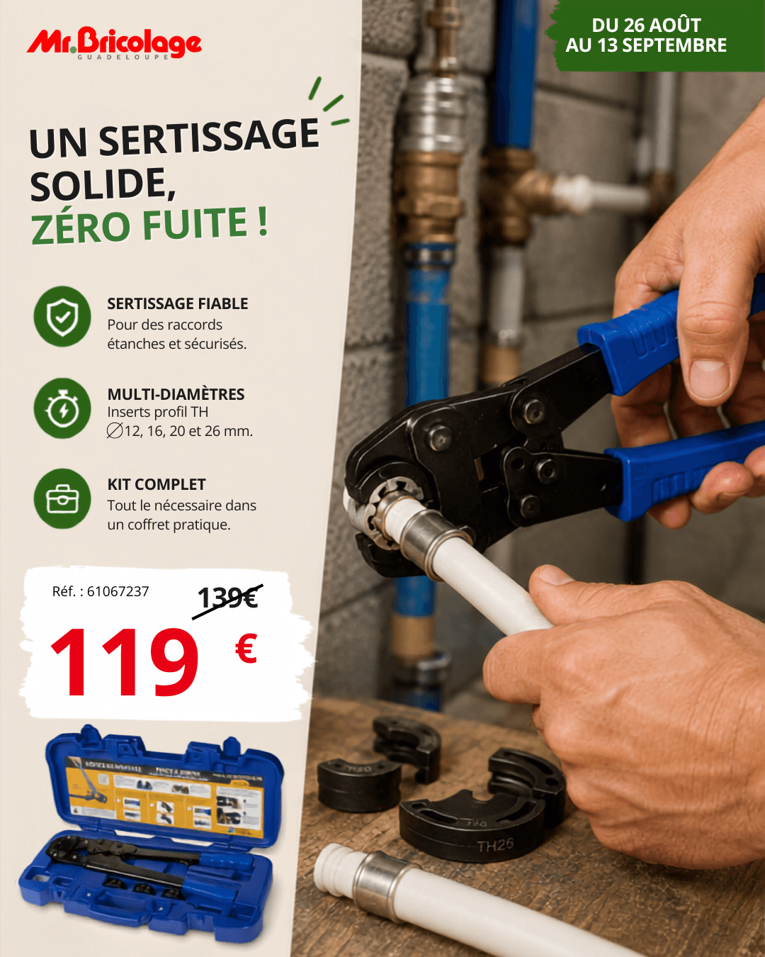 Kit de sertissage plomberie multi-diamètres — 119€