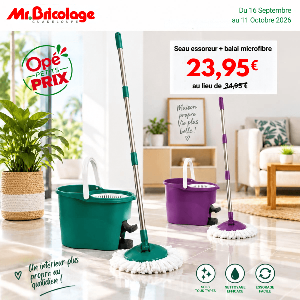 Seau essoreur + balai microfibre — 23,95€