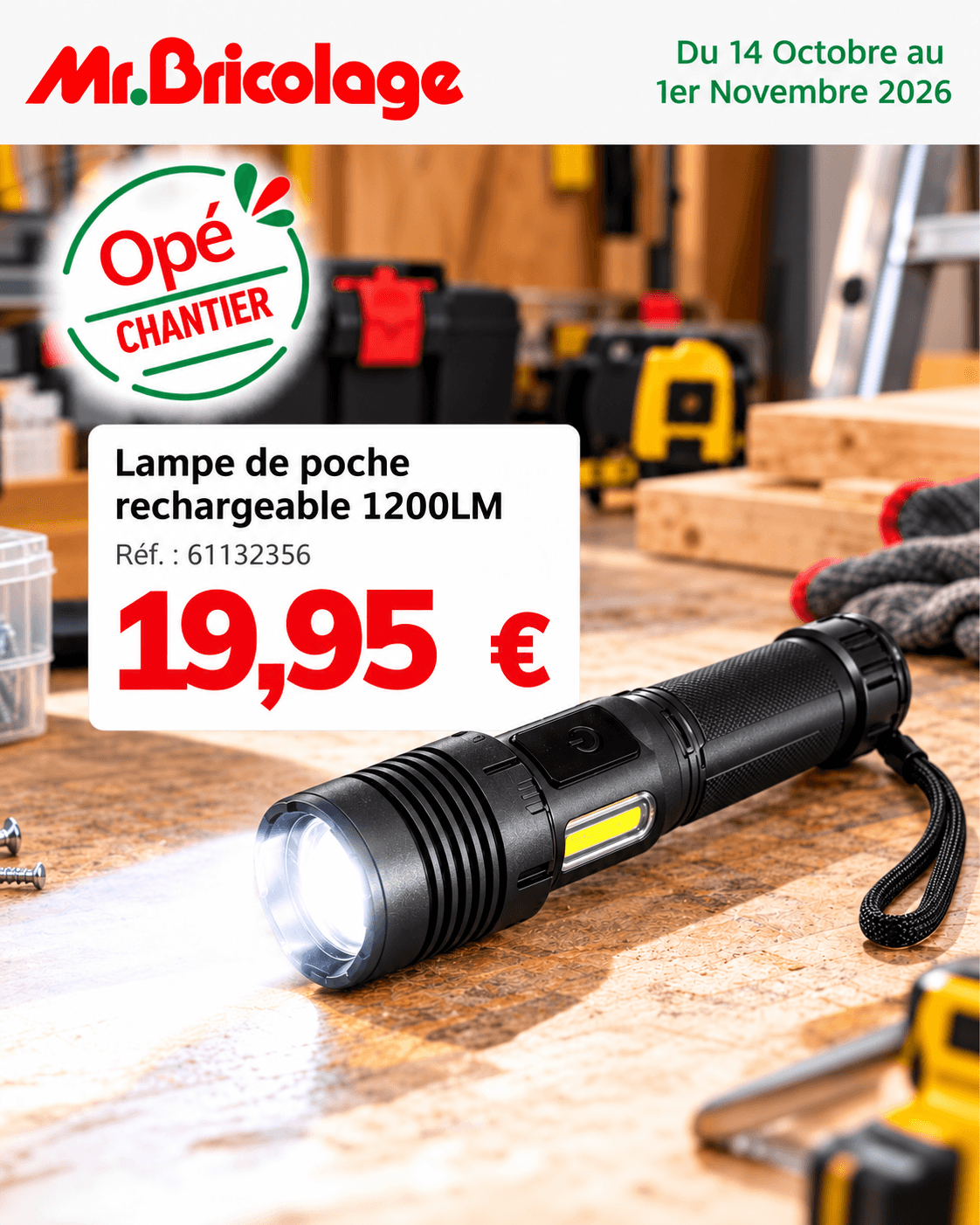 Lampe de poche rechargeable 1200LM — 19,95€