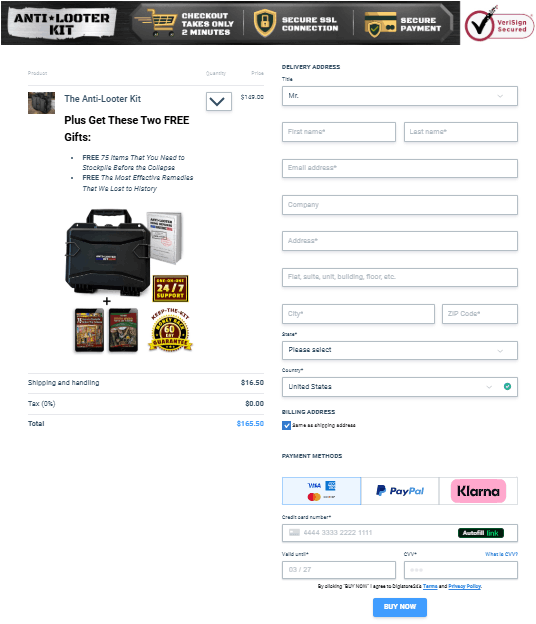 Anti-Looter Kit order page