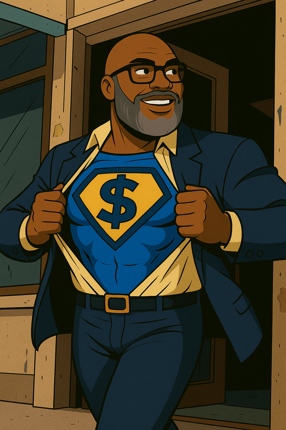 Joe Sayles, Jr. in blue blazer with arms folded.