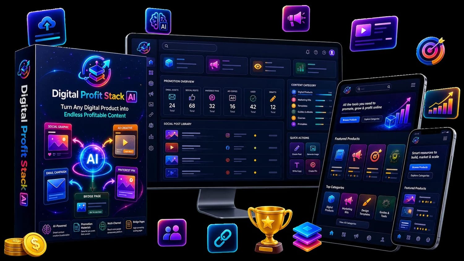 Digital Profit Stack AI dashboard and product mockup