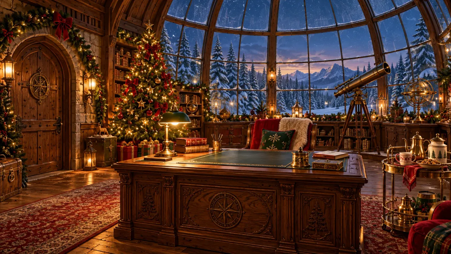 Santa’s desk inside the snowy observatory