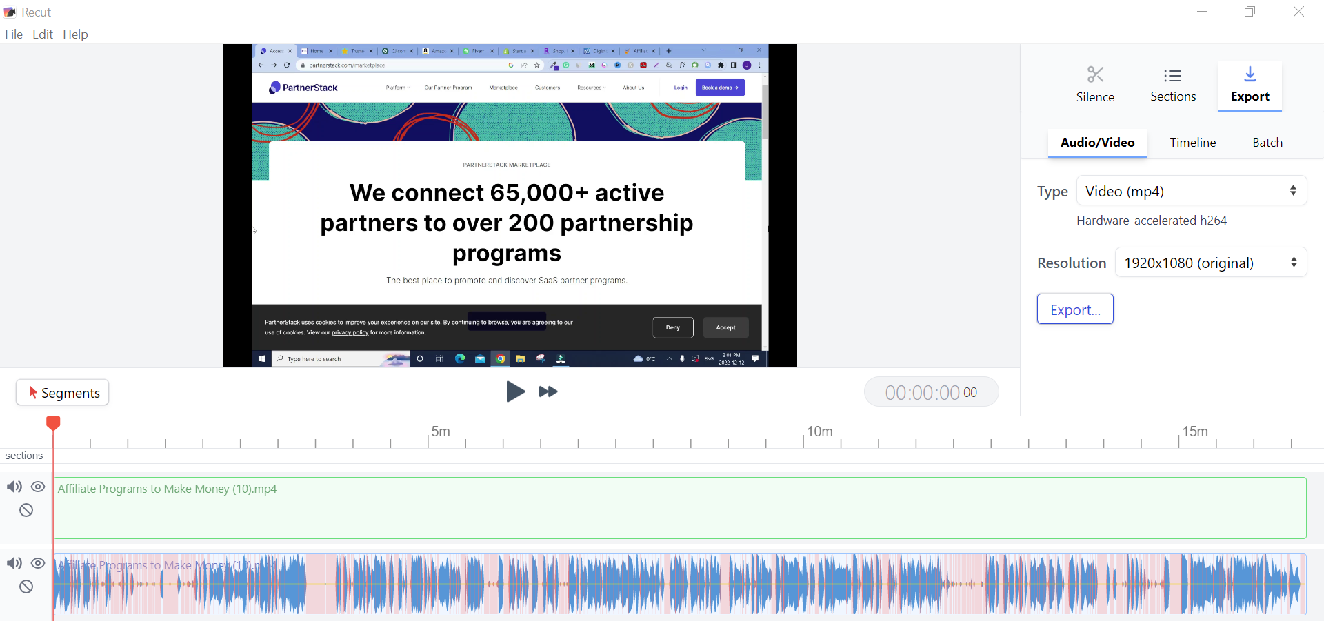 Recut App: export video without silence