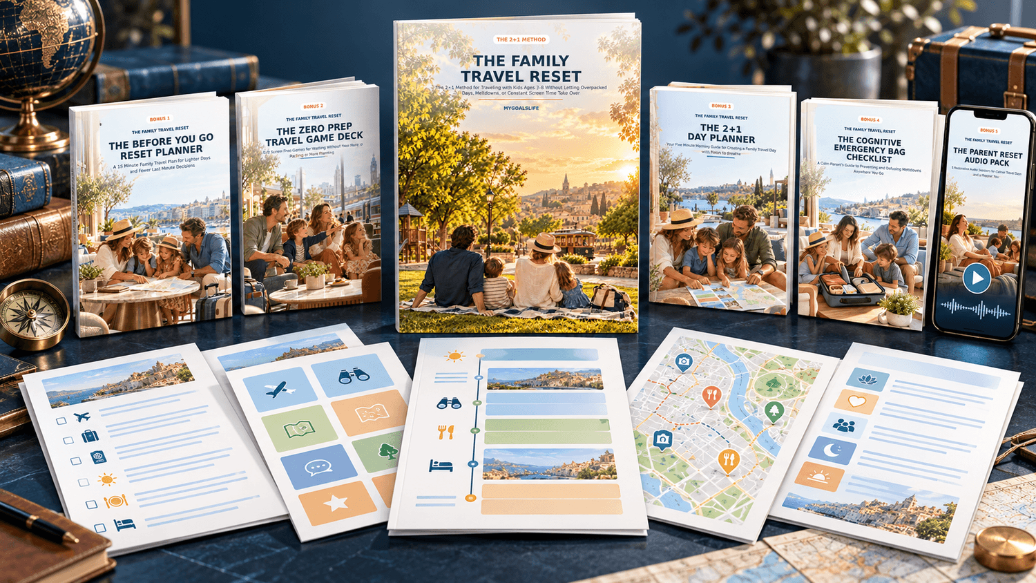The Family Travel Reset complete bundle with ebook, planners, cards and audio pack