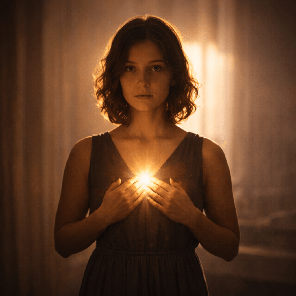 Ser a emergir do casulo para a luz, representando integração, renascimento interior e nova consciência
