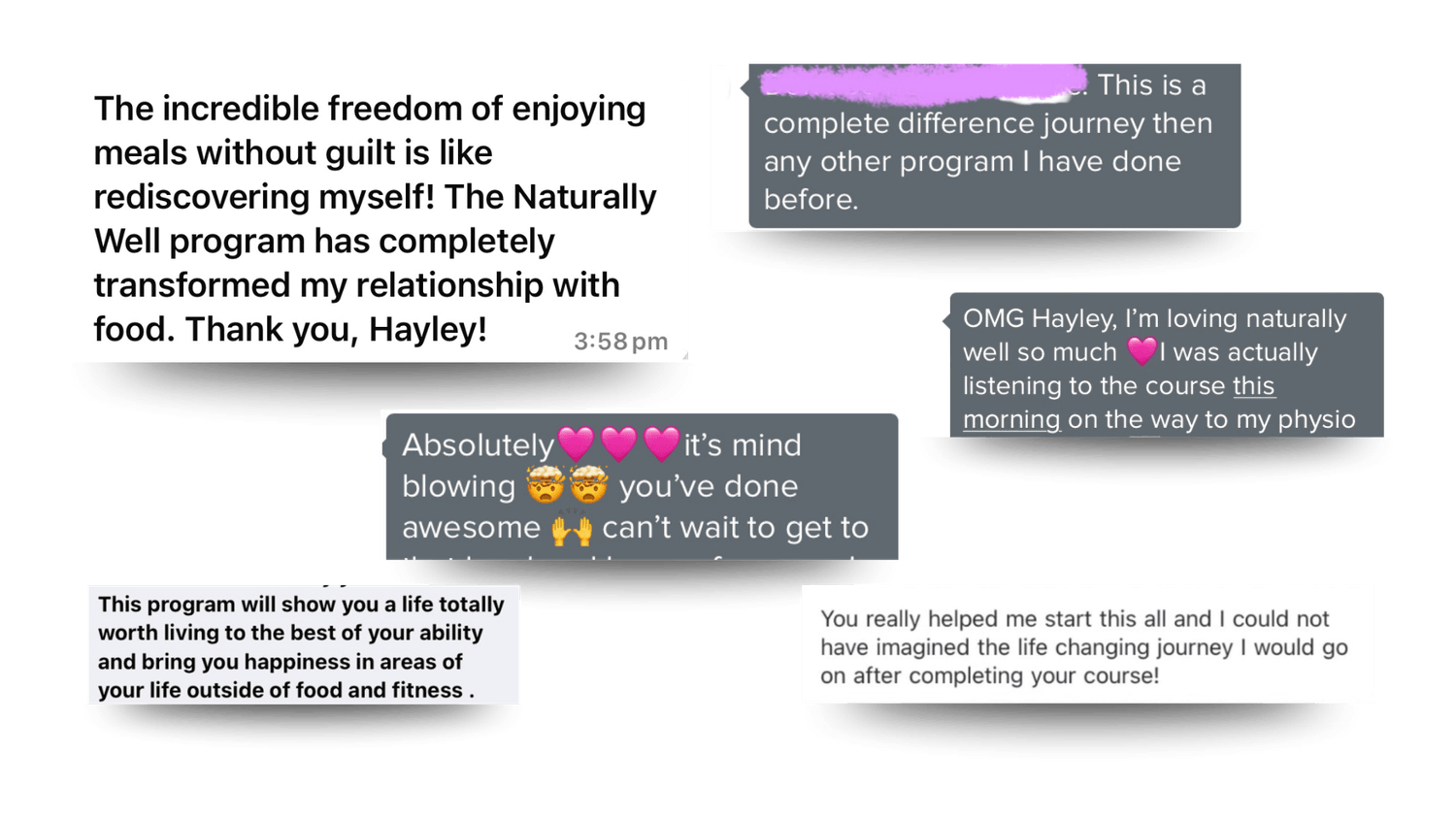 Naturally Well client messages and testimonials