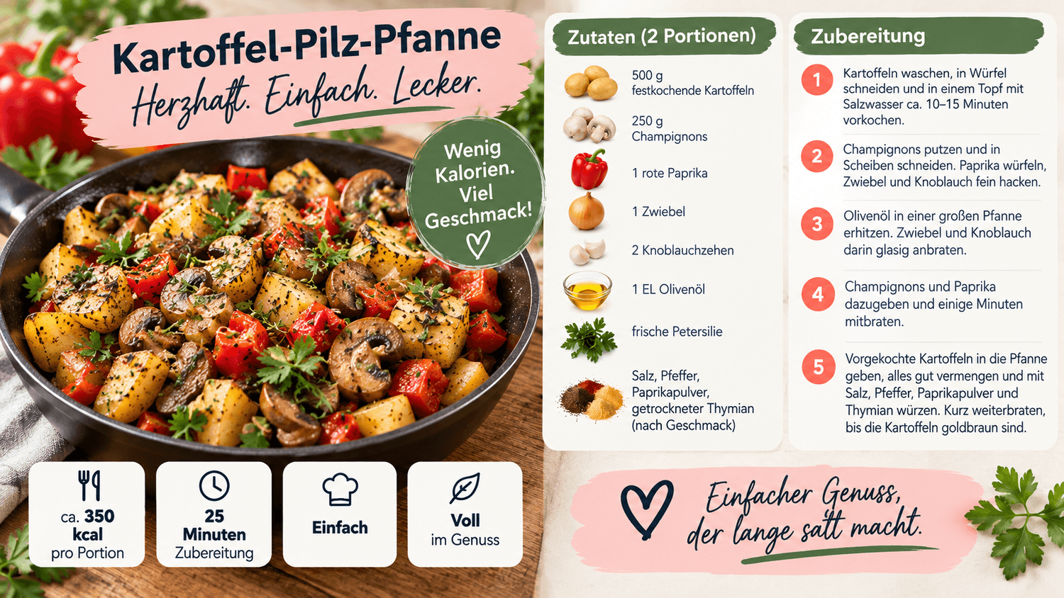 Kartoffel-Pilz-Pfanne zum Abnehmen in den Wechseljahren.
