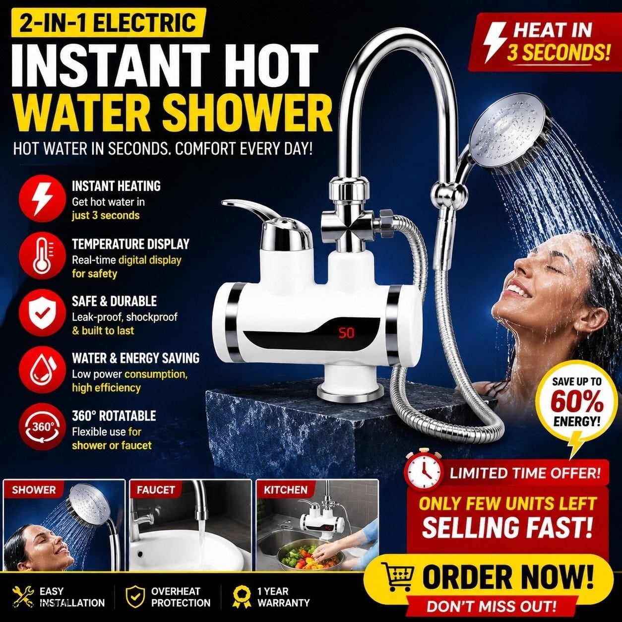 Shower instant heater faucet setup