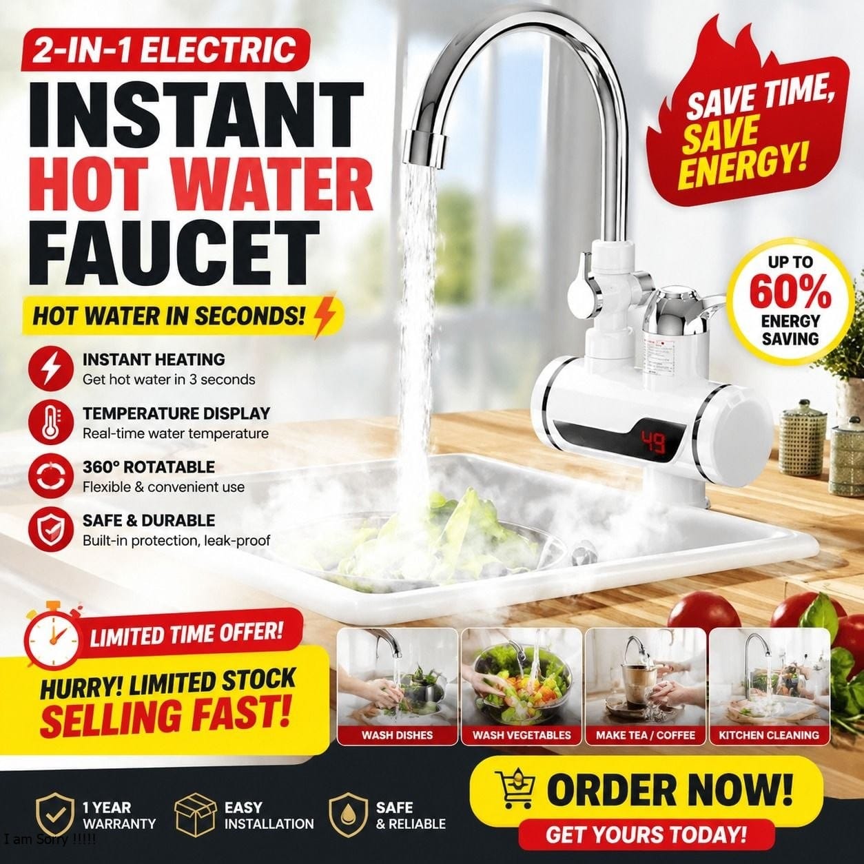 Kitchen sink instant heater faucet demo