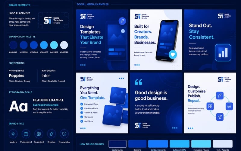 Visual branding example showing consistent colors and fonts applied across social media posts