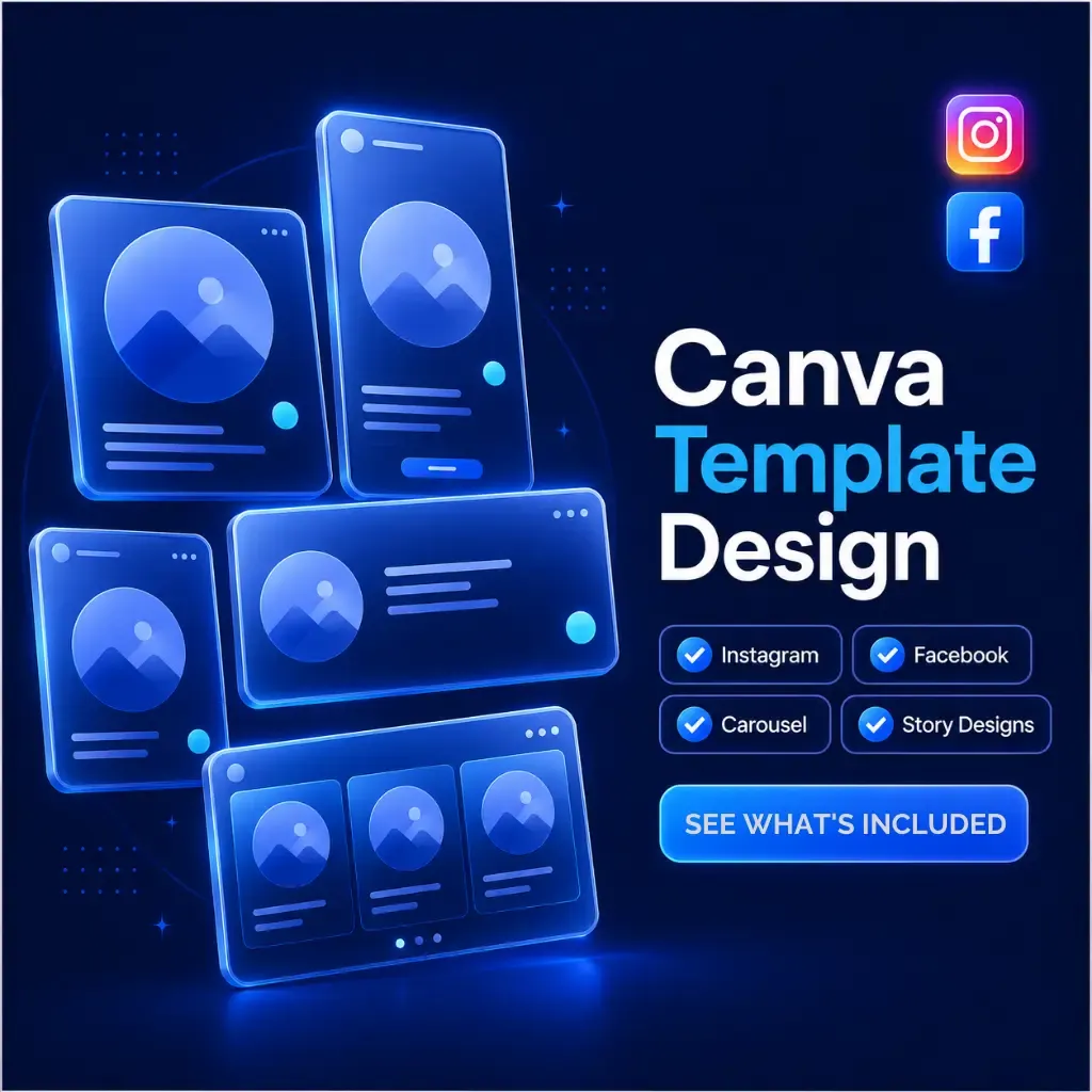 Custom Canva template portfolio featuring Instagram posts, Facebook posts and carousel designs
