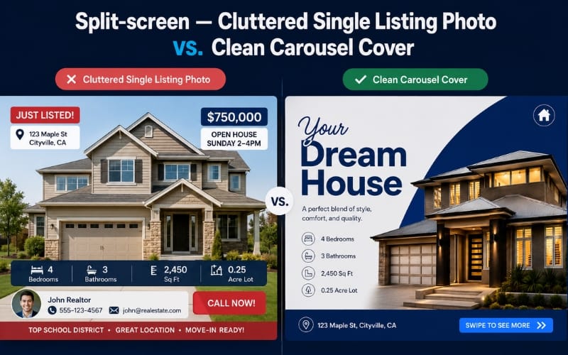 Cluttered listing photo compared to a clean carousel cover