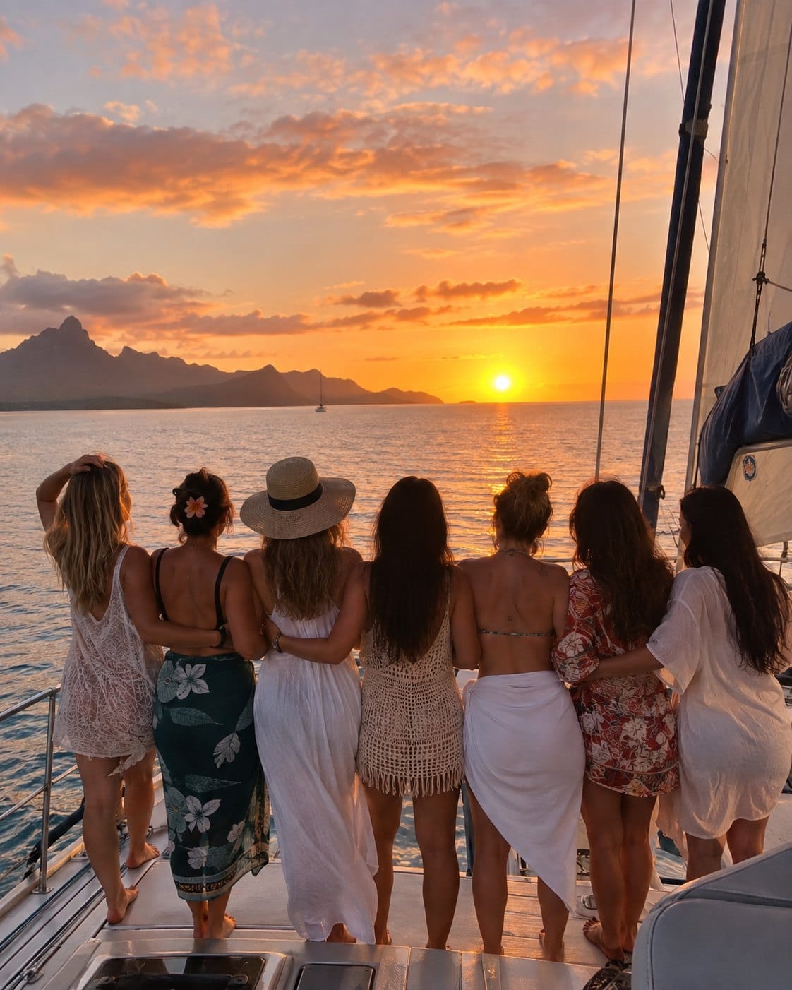 Groupe de femmes face au coucher du soleil