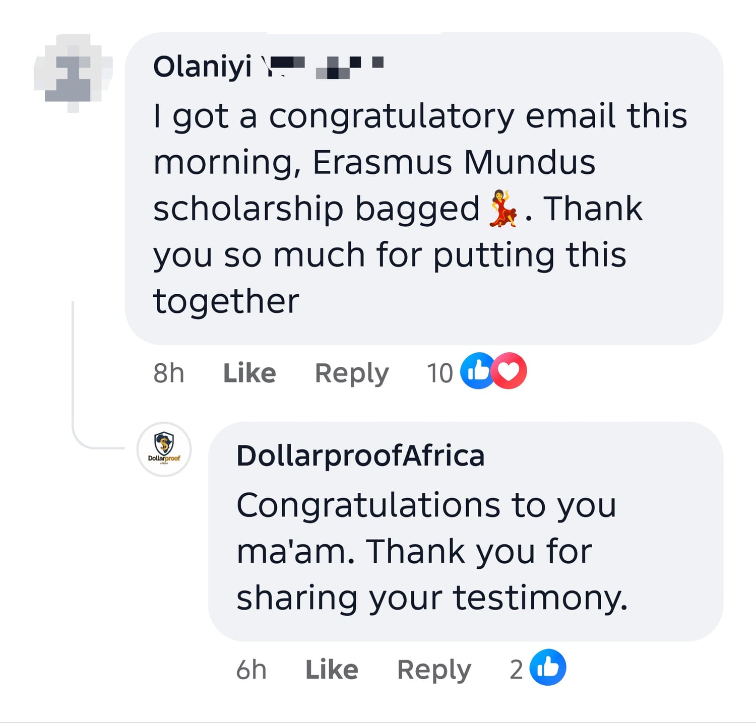 Reader: bagged the Erasmus Mundus scholarship