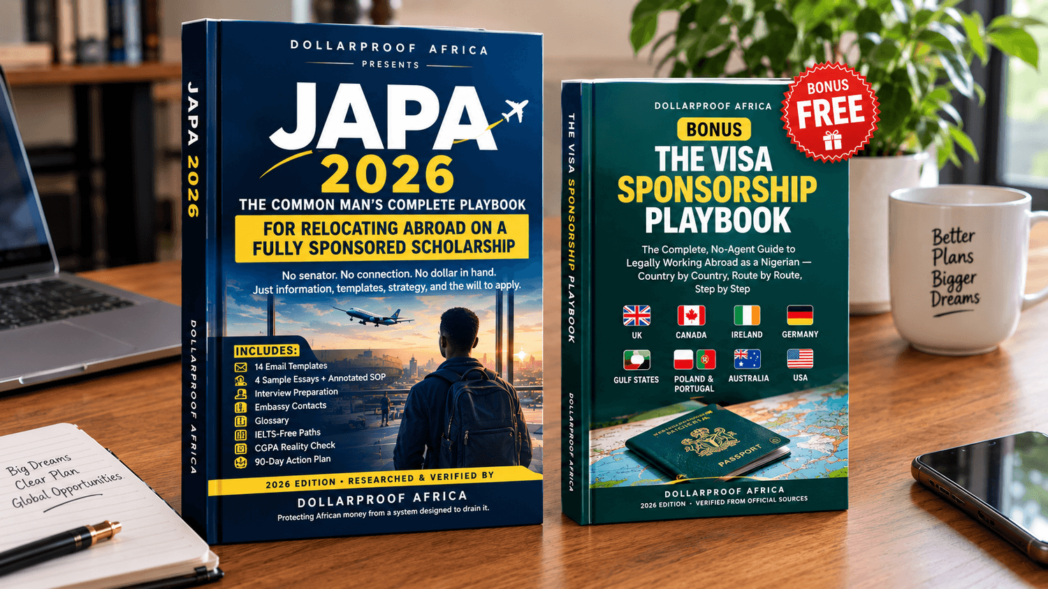 JAPA 2026 and the free bonus Visa Sponsorship Playbook, both books side by side