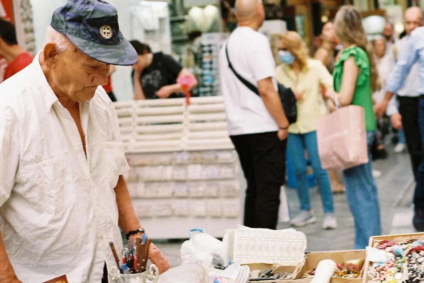 Street vendor and market activity near Monastiraki in central Athens