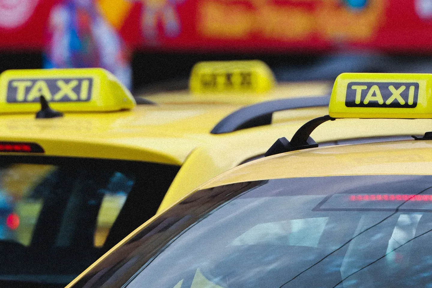 Yellow taxis in Athens
