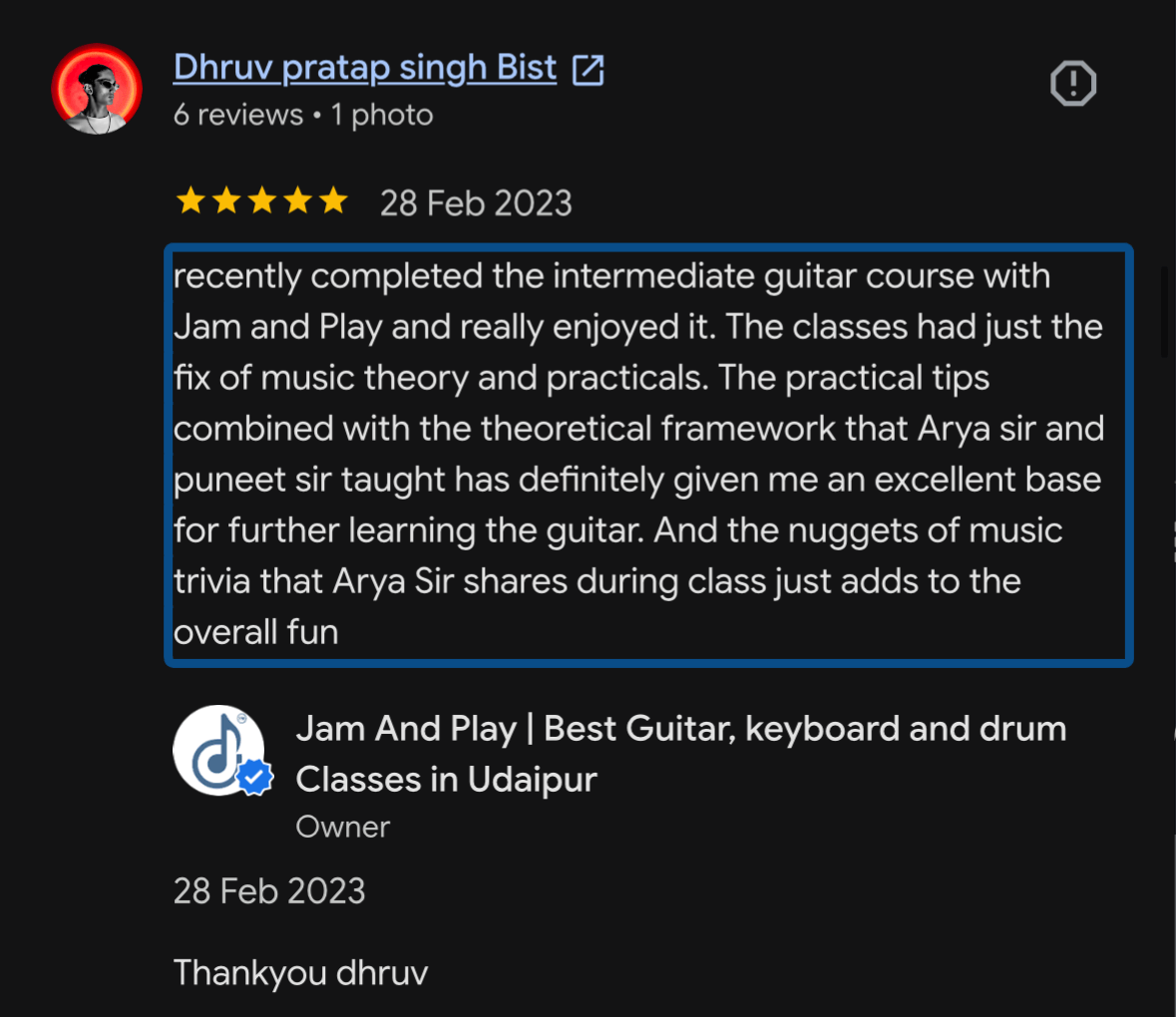 Jam And Play learner testimonial 1