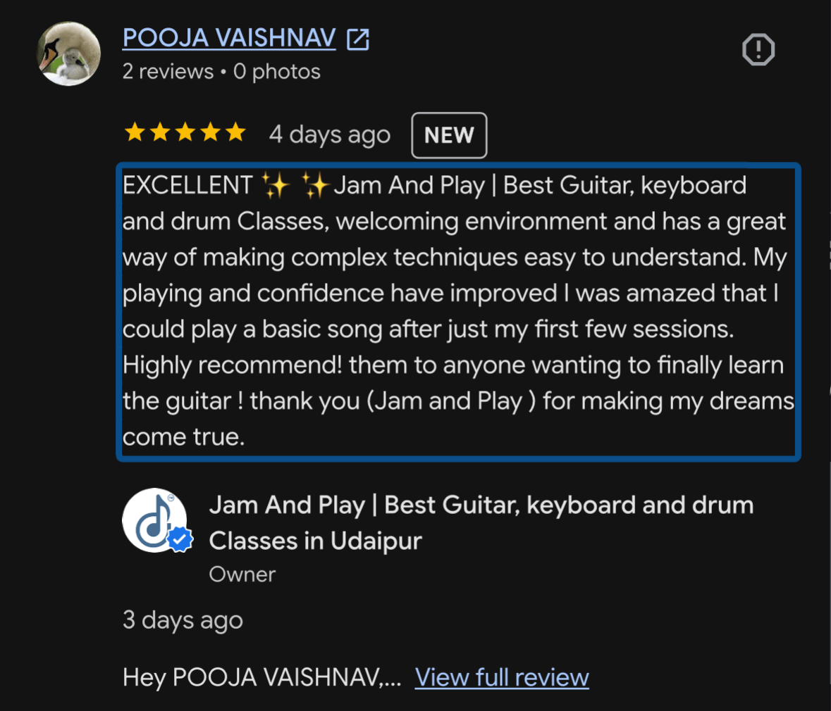 Jam And Play learner testimonial 4