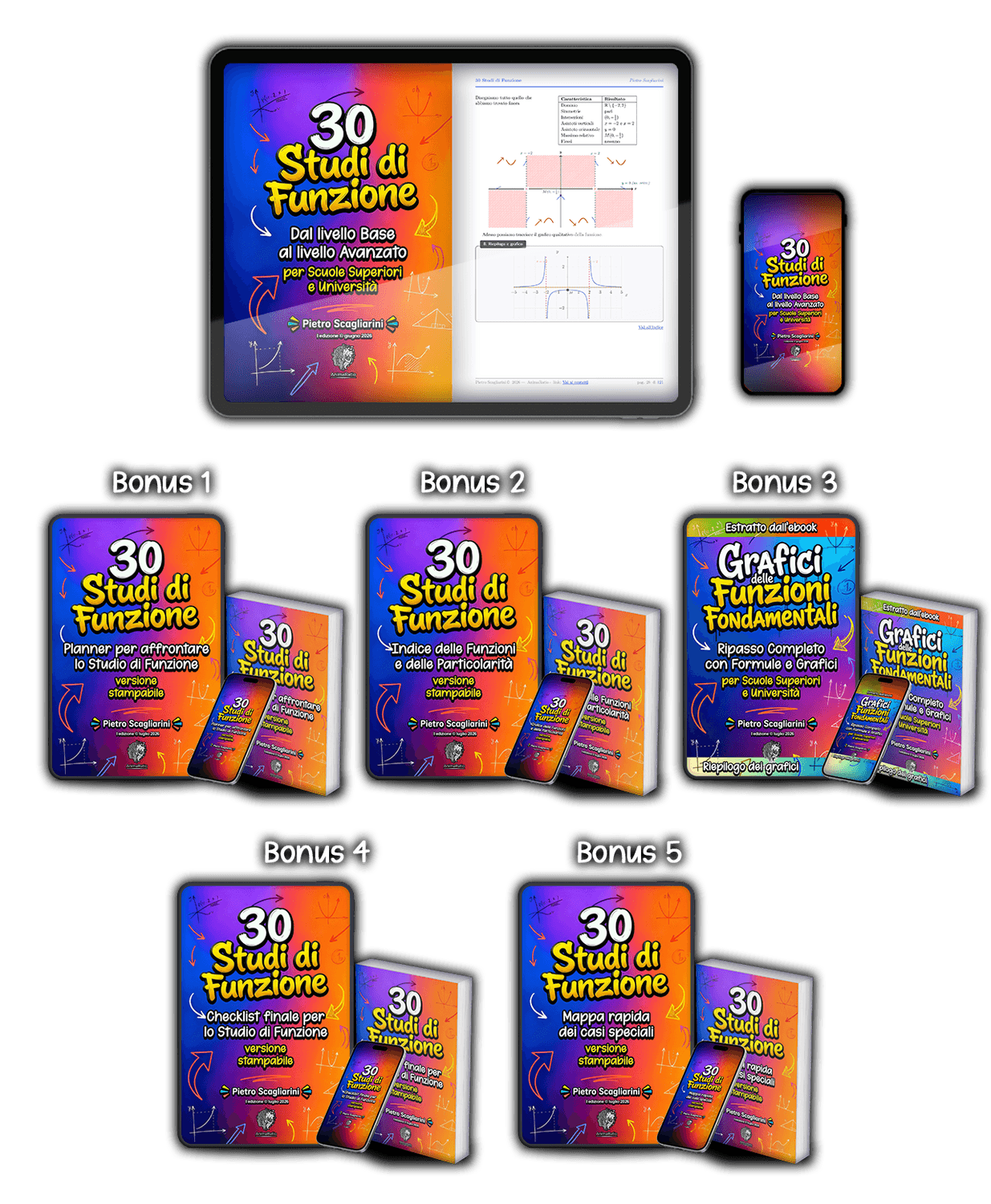 Mockup completo del prodotto 30 Studi di Funzione con i 5 bonus