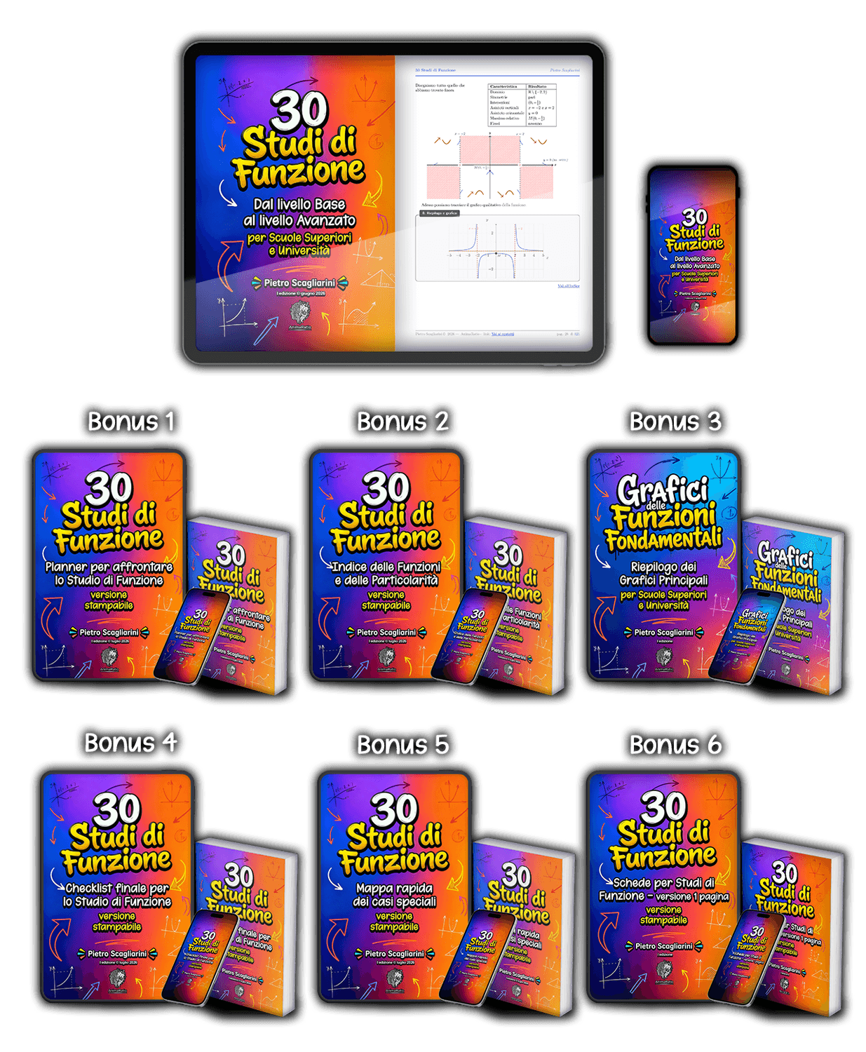 Mockup completo del prodotto 30 Studi di Funzione con i 5 bonus
