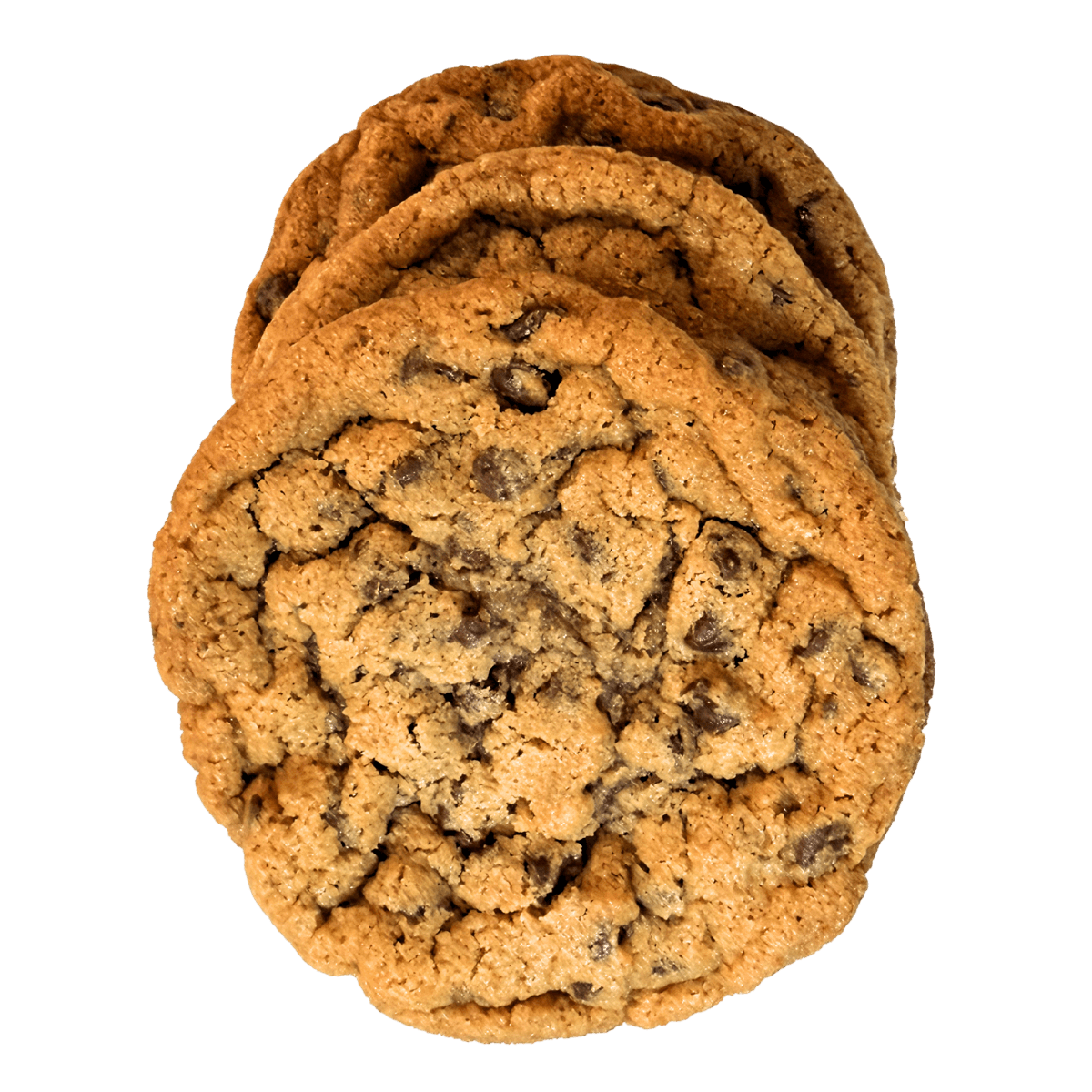 Stack of jumbo gluten-free peanut butter chocolate chip cookies from Gimmee Donuts.