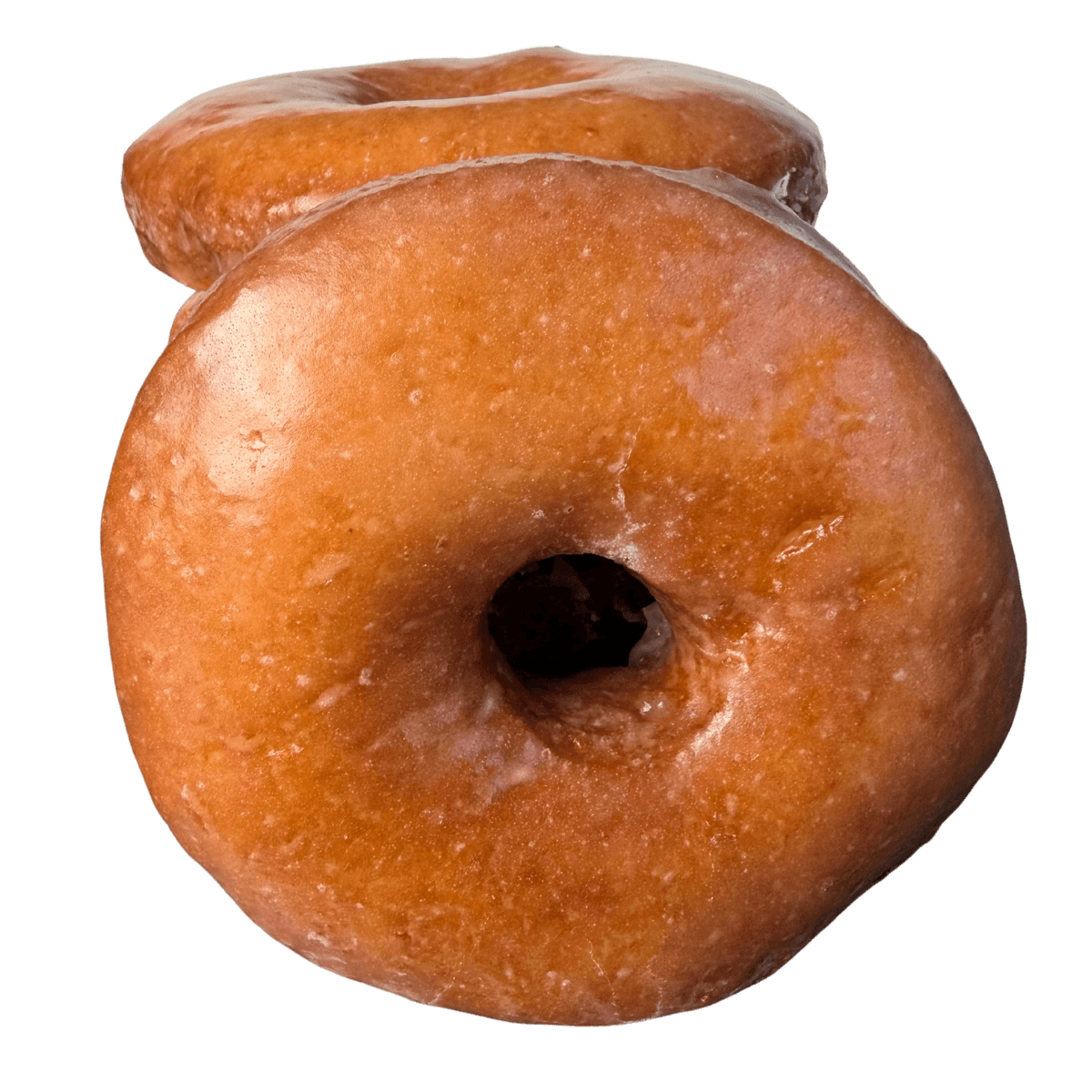 Stack of gluten-free yeast-raised donuts with vanilla glaze from Gimmee Donuts.