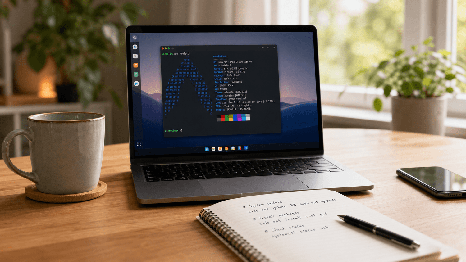 Linux installation setup on a laptop