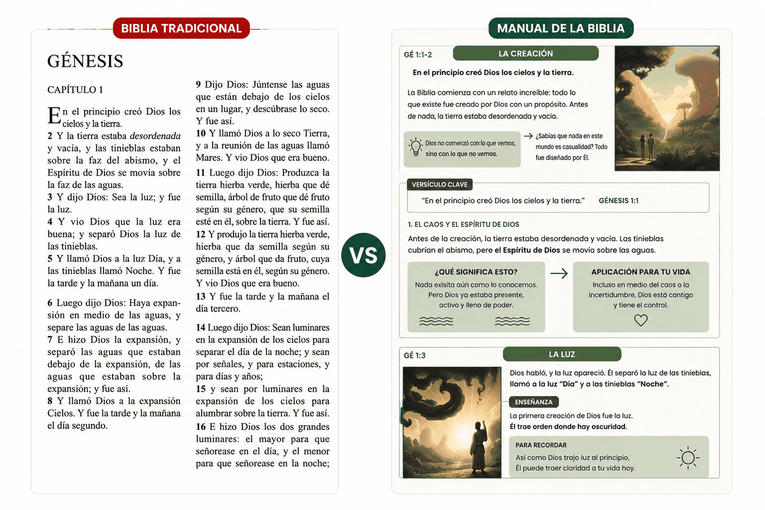 Comparación entre una Biblia tradicional y el Manual de la Biblia