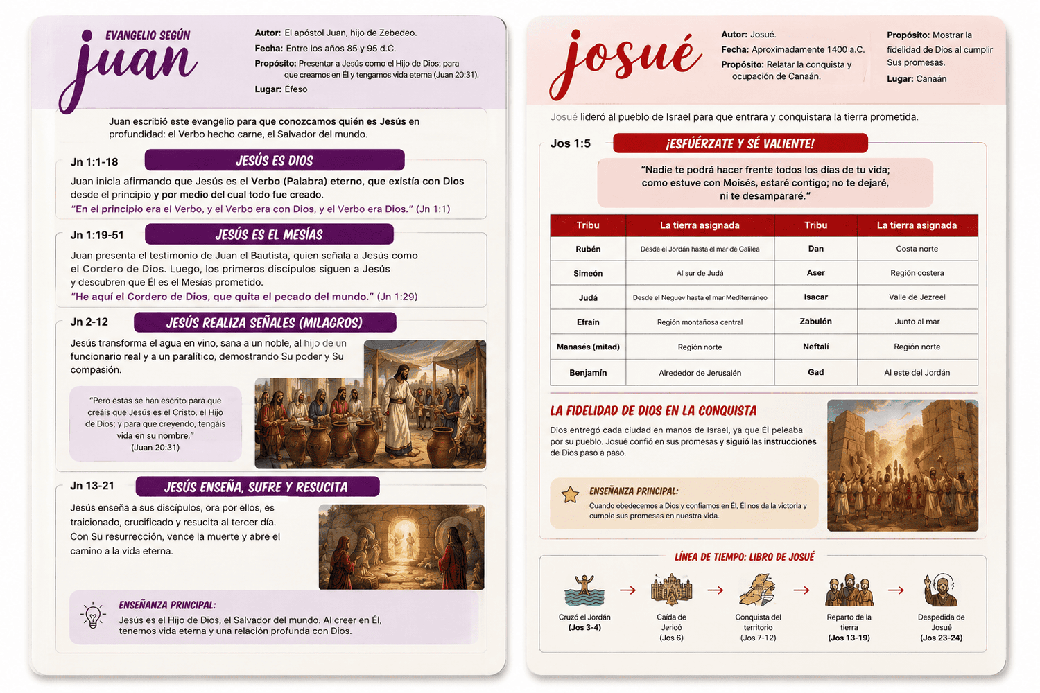 Ejemplos ilustrados de los libros de Juan y Josué
