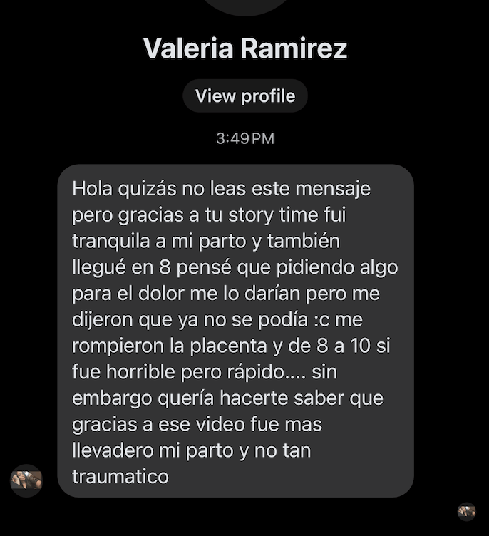 Mensaje de Valeria: gracias a lo que compartió Gabriela llegó tranquila a su parto