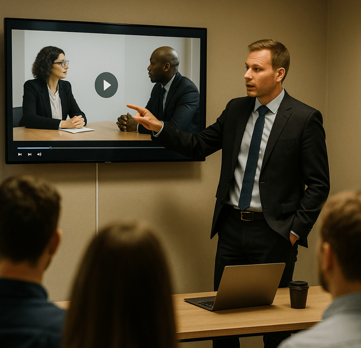 Pogajalec na intenzivnem pogajalskem treningu uporablja videoanalizo za izboljšanje vodenja zahtevnih poslovnih pogajanj