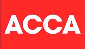ACCA logo, bright red rectangle with the letters ACCA in white