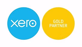 Xero Gold Parnter logo, a blue circle with Xero in it, and a yellow circle with Gold Partner.