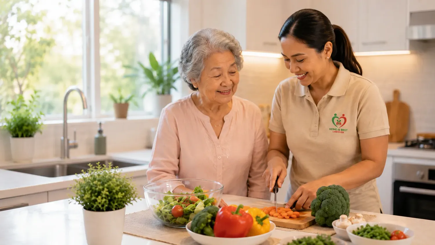 Caregiver helping with meal Preparation