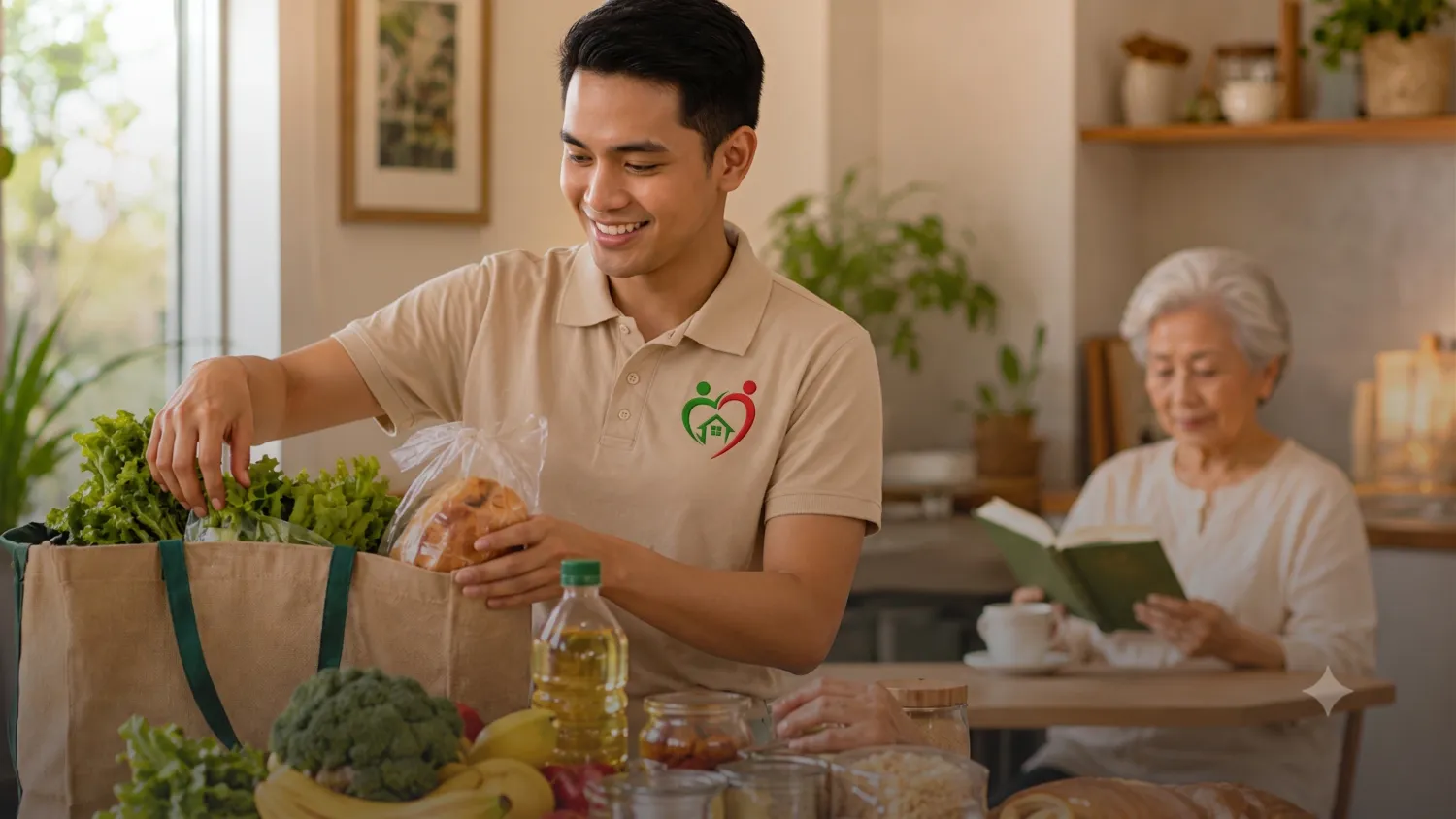 Caregiver helping with Groceries