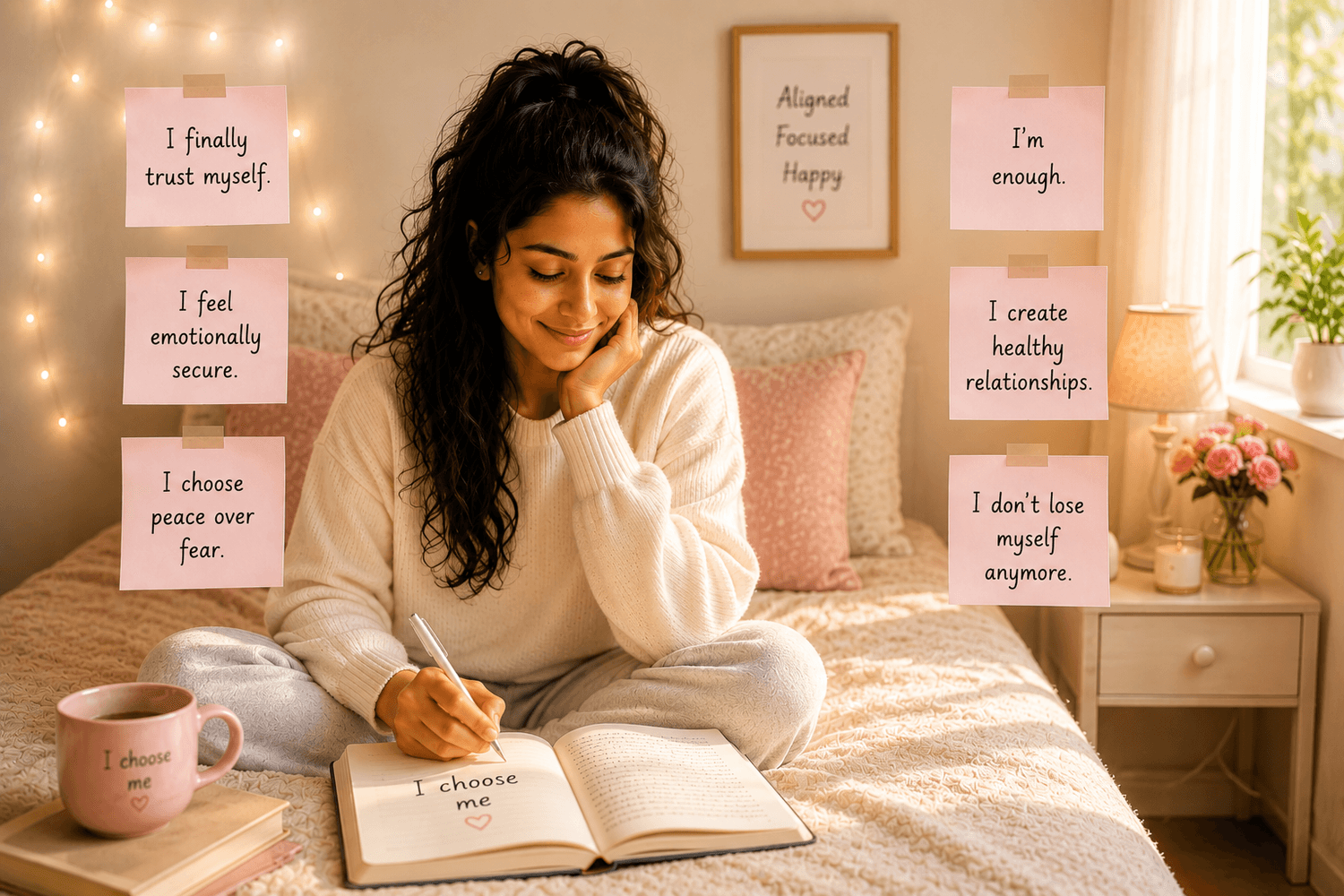 The same woman feeling calm, confident and emotionally secure